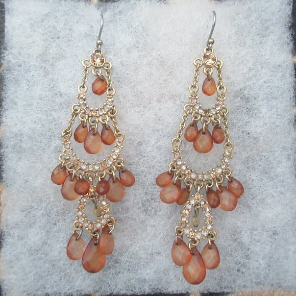 Liz Claiborne Chandelier Earrings faceted stones w/ rhinestones 3" Inches Long - Picture 3 of 4